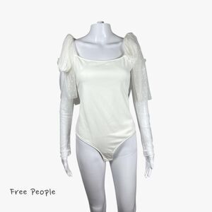 Intimately Free People Women's Shoulder Ties Sheer Bodysuit in White Sz L Fairy